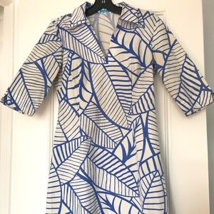 J. McLaughlin White Cotton Leaf Print Dress